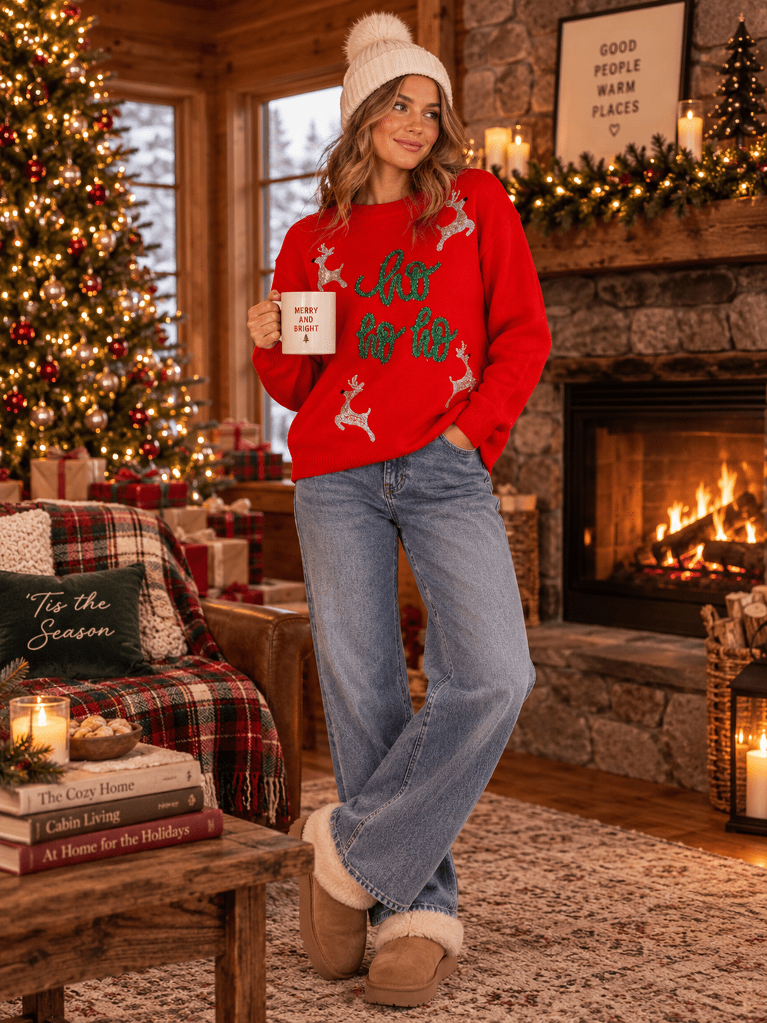 WOMEN'S LONG SLEEVE HO HO HO GRAPHIC PULLOVER SWEATER