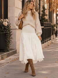 WOMEN'S SMOCK WAIST RUFFLE DETAILED MIDI SKIRT