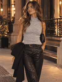 WOMEN'S SLEEVELESS MOCK NECK STUDS TRIM FUZZY TOP
