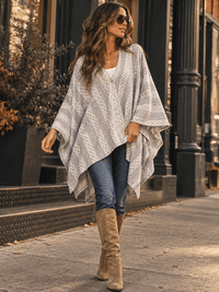 WOMEN'S LONG SLEEVE BUTTON CLOSURE COLORBLOCK PONCHO