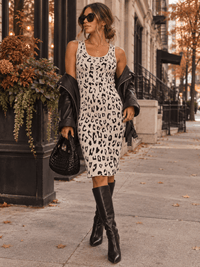 WOMEN'S SLEEVELESS BODYCON ANIMAL PRINT MIDI DRESS