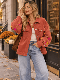 WOMEN'S LONG SLEEVE BUTTON CLOSURE FRONT POCKETS CORDUROY JACKET