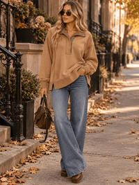 WOMEN'S LONG SLEEVE V-NECK BUTTON CLOSURE OVERSIZED PULLOVER SWEATER