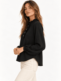 WOMEN'S LONG SLEEVE RUFFLE NECK BUTTON UP BLOUSE