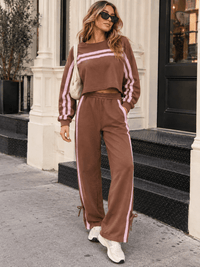 WOMEN'S LONG SLEEVE SWEATER & ELASTIC WAIST PANTS LACE TRIM DETAILED 2PC. SET