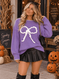 WOMEN'S LONG SLEEVE BOW PULLOVER SWEATER