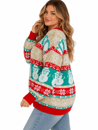 PLUS SIZE LONG SLEEVE HOLIDAY PRINT SHIMMER PULLOVER SWEATER