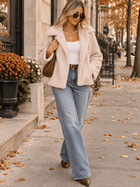 WOMEN'S LONG SLEEVE OPEN FRONT POCKETS SHERPA JACKET