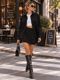 WOMEN'S LONG SLEEVE BUTTON UP BLOUSE & ELASTIC WAIST MINI SKIRT 2PC. SET