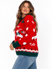 PLUS SIZE LONG SLEEVE HOLIDAY PRINT PULLOVER SWEATER