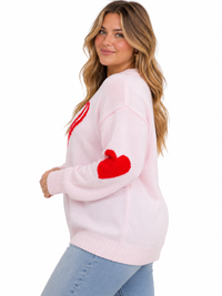 PLUS SIZE LONG SLEEVE HEARTS GRAPHIC PULLOVER SWEATER