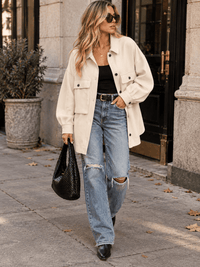 WOMEN'S LONG SLEEVE BUTTON UP FRONT POCKETS JACKET
