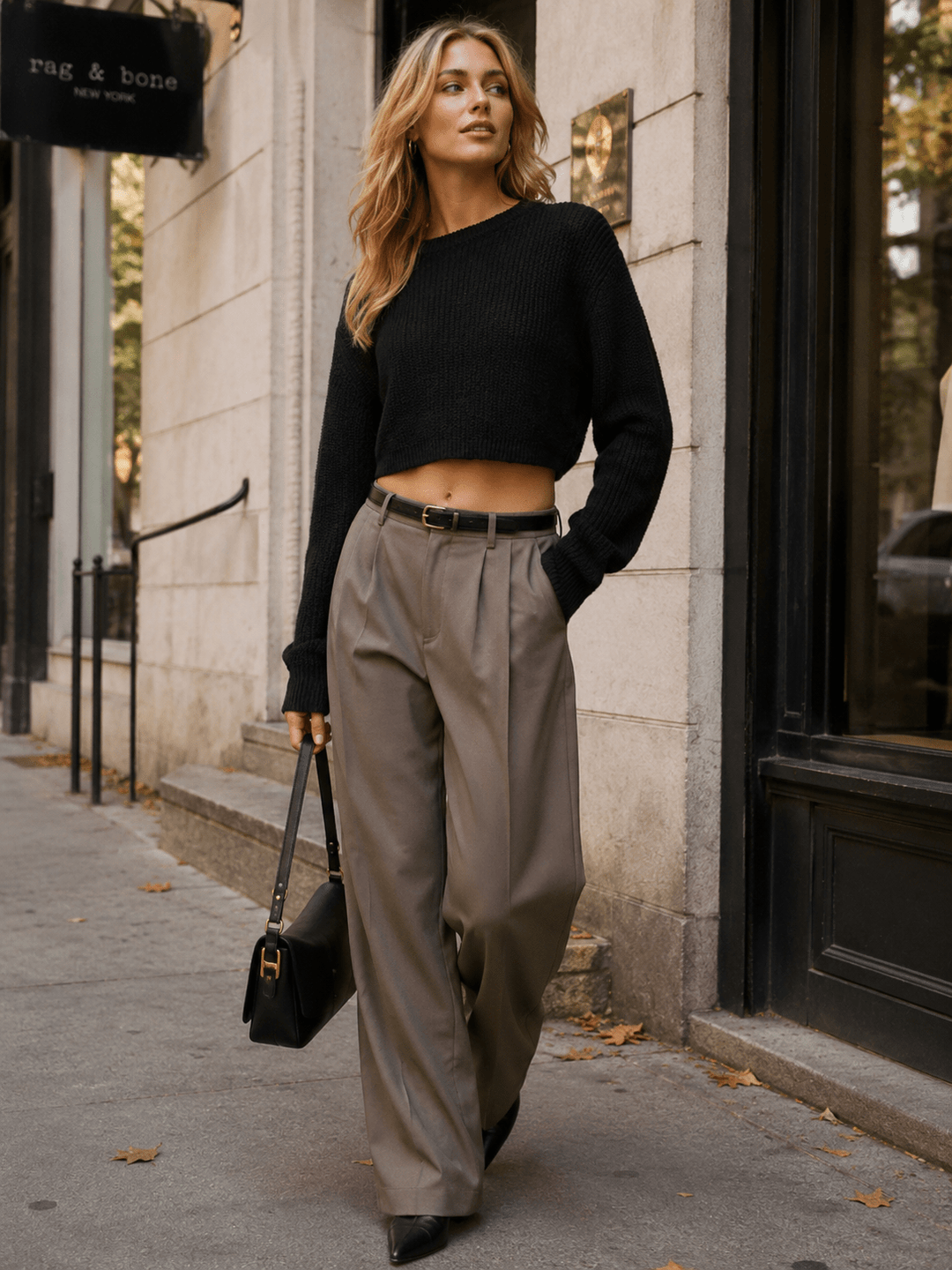 WOMEN'S LONG SLEEVE KNIT PULLOVER CROP SWEATER