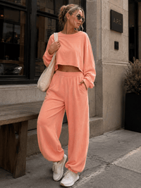 WOMEN'S LONG SLEEVE PULLOVER SWEATER & ELASTIC WAIST JOGGER LEG PANTS WASHED 2PC. SET