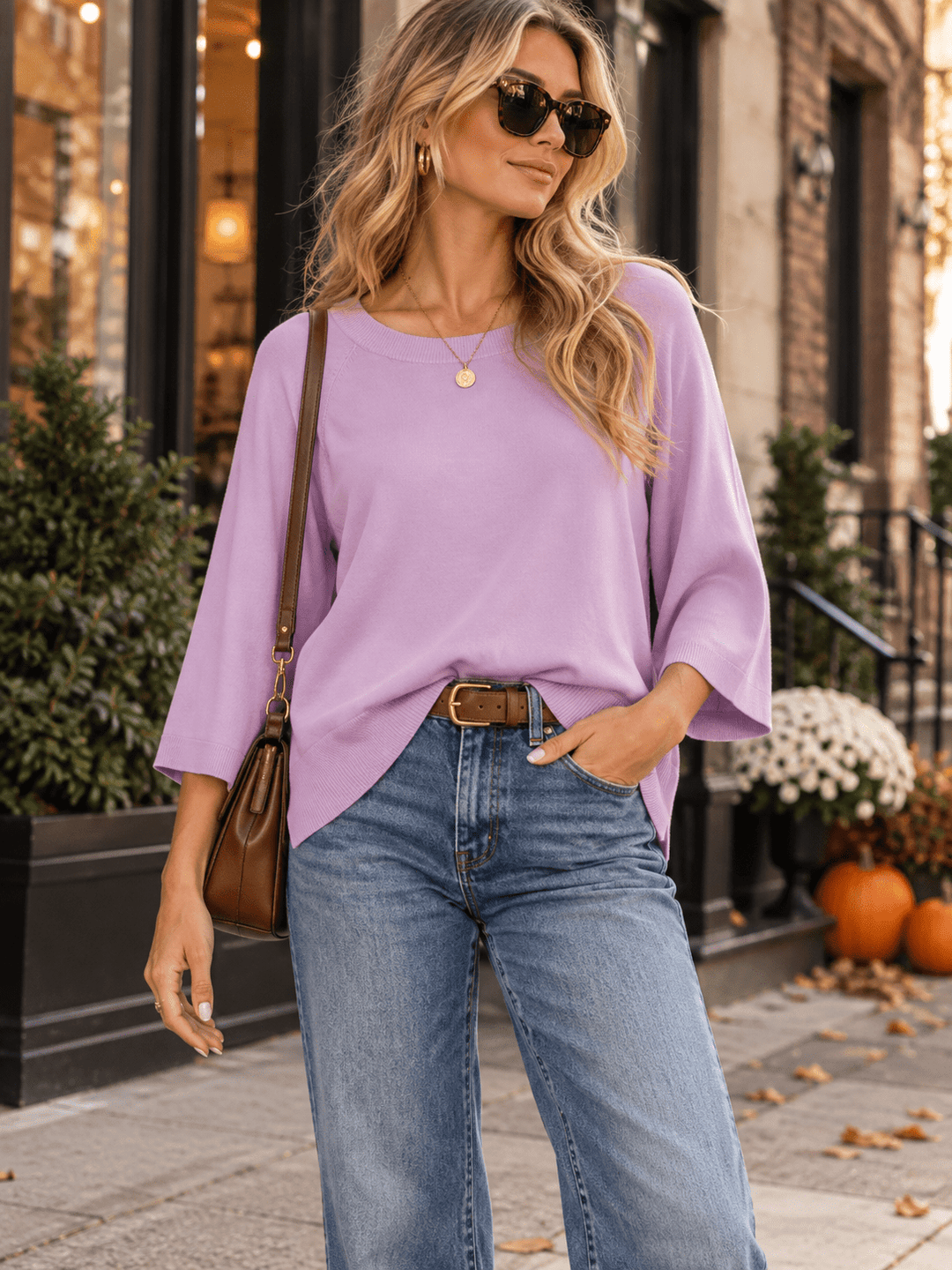 WOMEN'S 3/4 SLEEVE SOLID LOOSE FIT BLOUSE