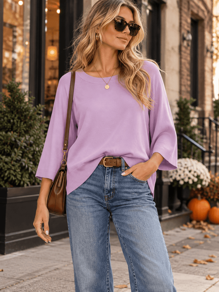 WOMEN'S 3/4 SLEEVE SOLID LOOSE FIT BLOUSE
