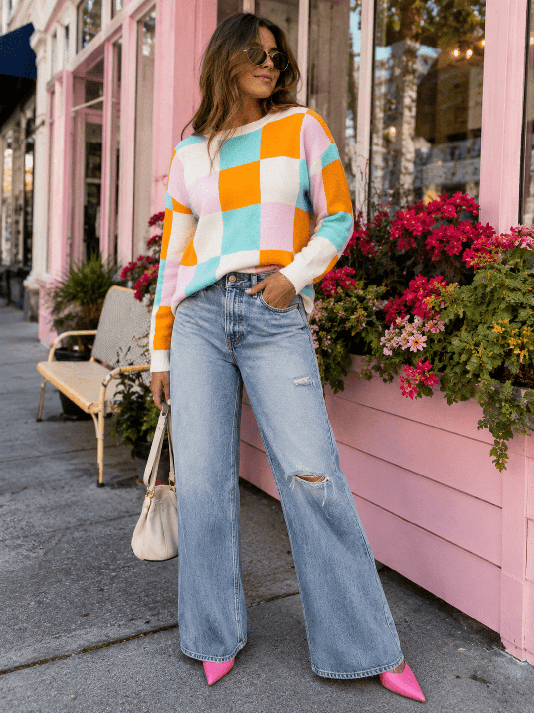 WOMEN'S LONG SLEEVE COLORBLOCK PULLOVER SWEATER