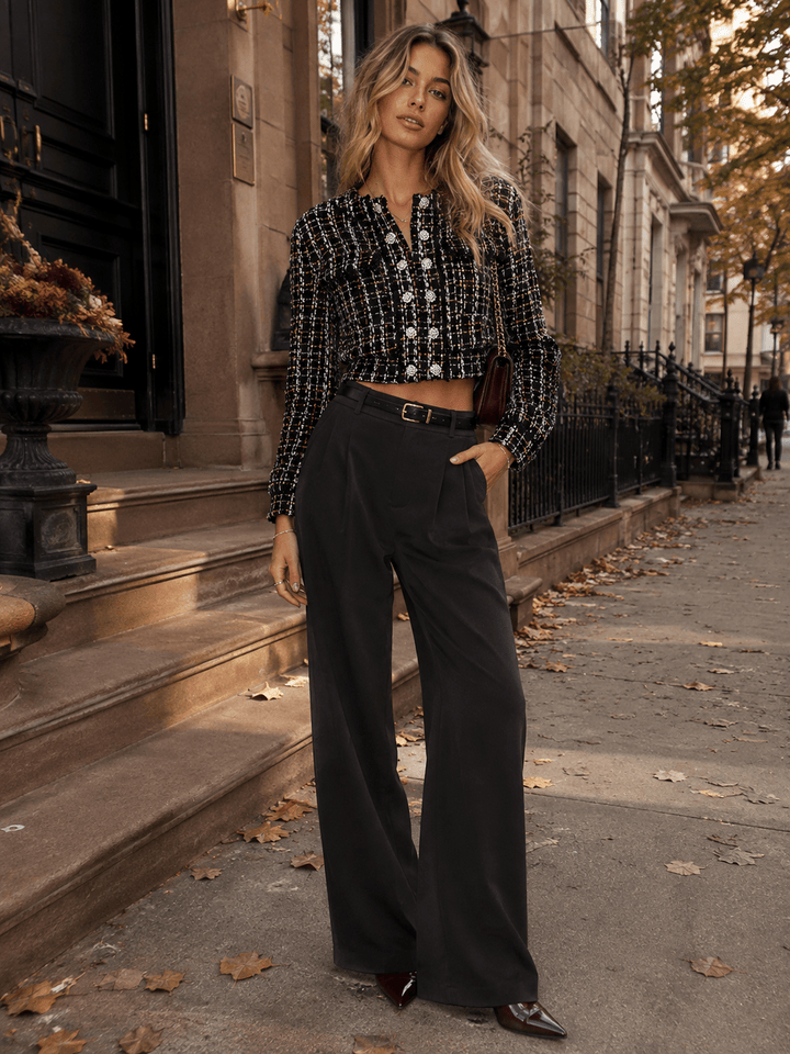 WOMEN'S LONG SLEEVE BUTTON UP FRONT POCKETS MULTI TWEED BLAZER