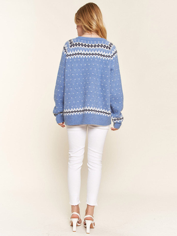 WOMEN'S LONG SLEEVE MULTI PRINT PULLOVER SWEATER