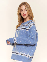 WOMEN'S LONG SLEEVE MULTI PRINT PULLOVER SWEATER