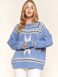 WOMEN'S LONG SLEEVE MULTI PRINT PULLOVER SWEATER
