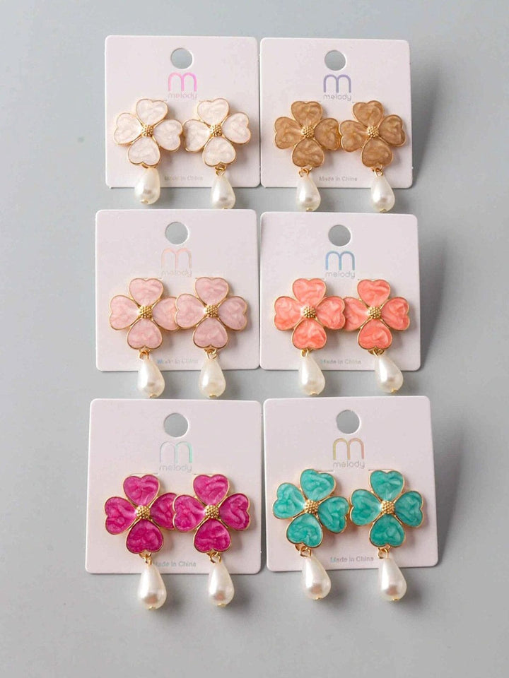 FASHION ASSORTED COLORS PEARL FLOWERS EARRINGS