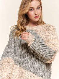 WOMEN'S LONG SLEEVE COLORBLOCK PULLOVER CONTRAST SWEATER
