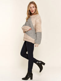 WOMEN'S LONG SLEEVE COLORBLOCK PULLOVER CONTRAST SWEATER