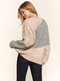 WOMEN'S LONG SLEEVE COLORBLOCK PULLOVER CONTRAST SWEATER