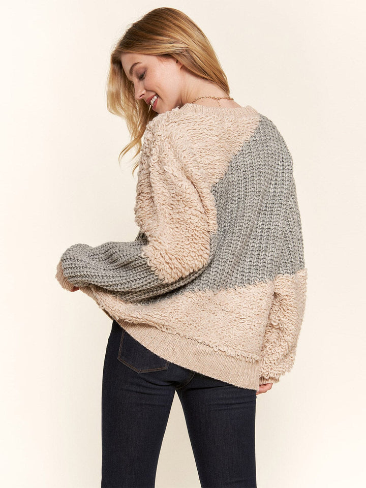 WOMEN'S LONG SLEEVE COLORBLOCK PULLOVER CONTRAST SWEATER