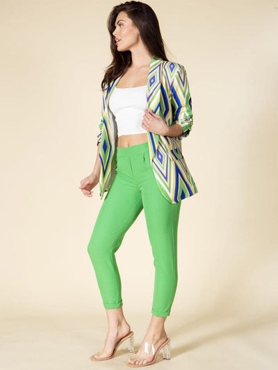 WOMEN'S 3/4 RUCHED SLEEVE MULTI COLOR BLAZER