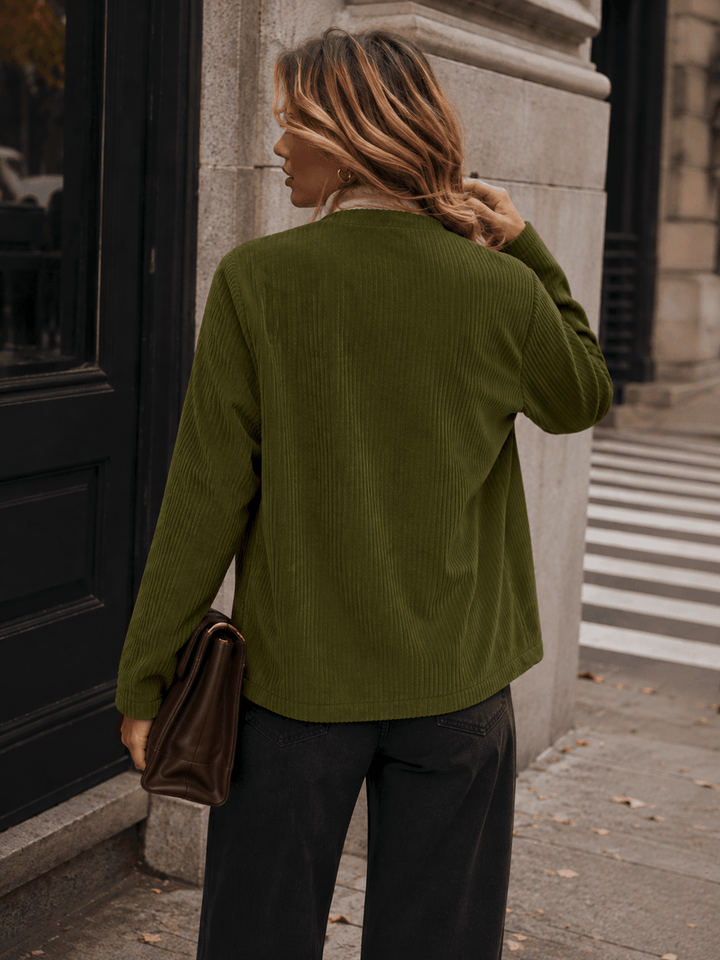 WOMEN'S LONG SLEEVE OPEN FRONT POCKETS RIBBED BLAZER