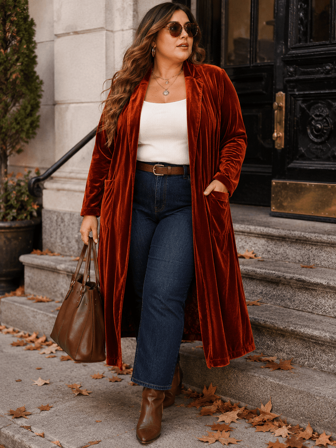 PLUS SIZE LONG SLEEVE OPEN FRONT VELVET CARDIGAN