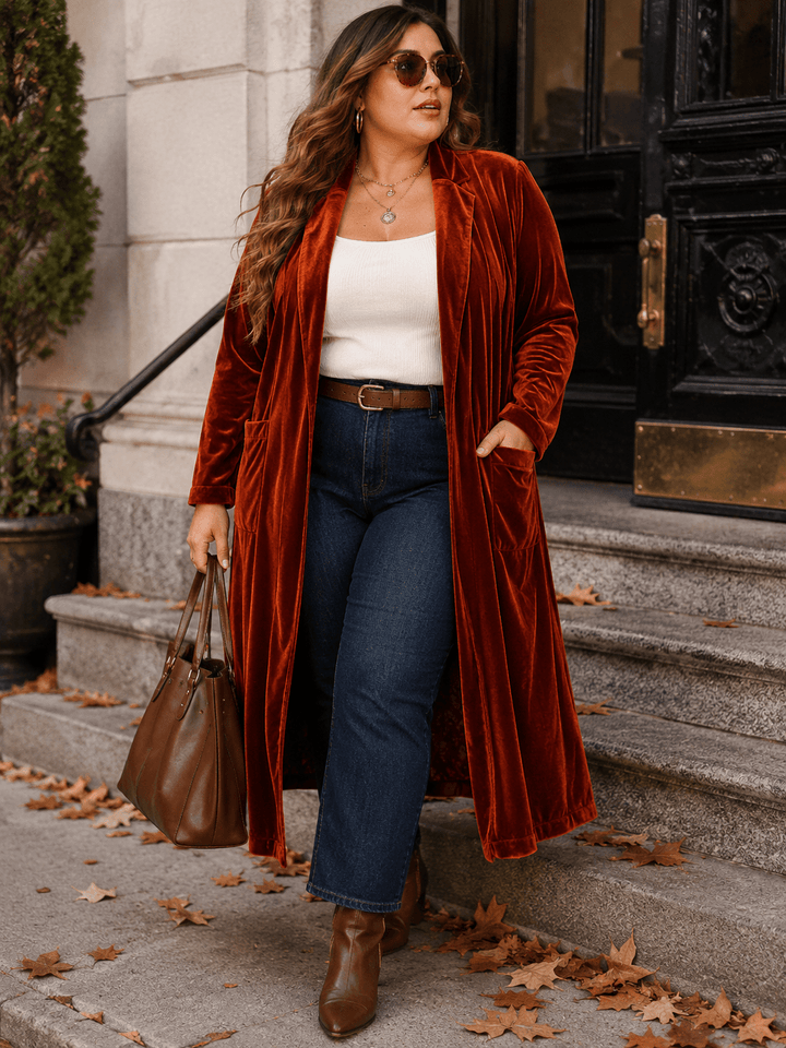 PLUS SIZE LONG SLEEVE OPEN FRONT VELVET CARDIGAN