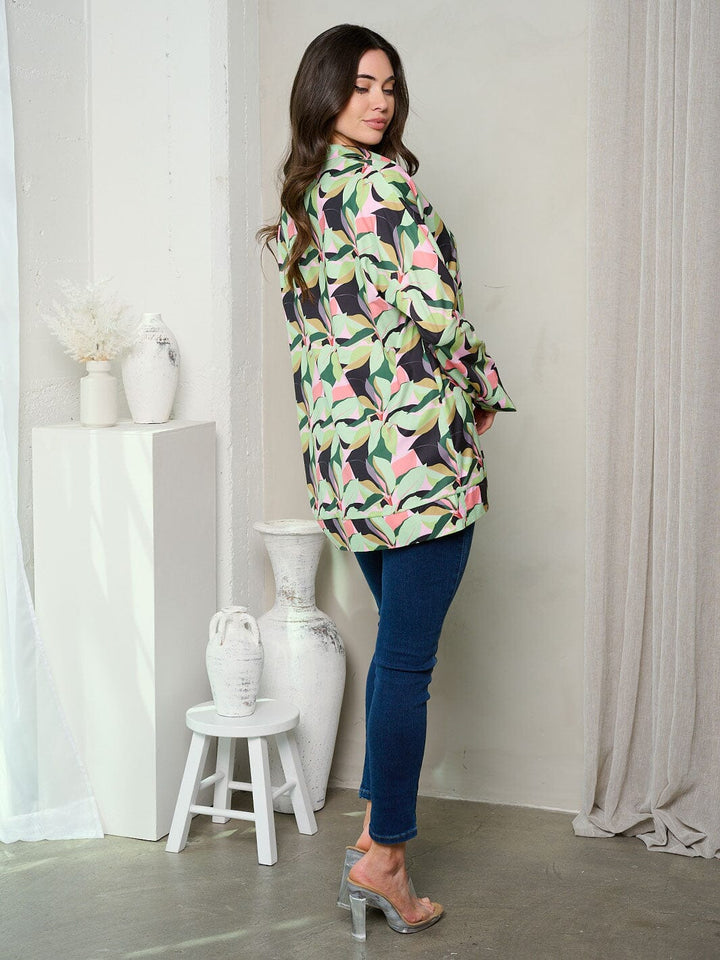 WOMEN'S LONG SLEEVE COLORBLOCK MULTI PRINT TUNIC TOP