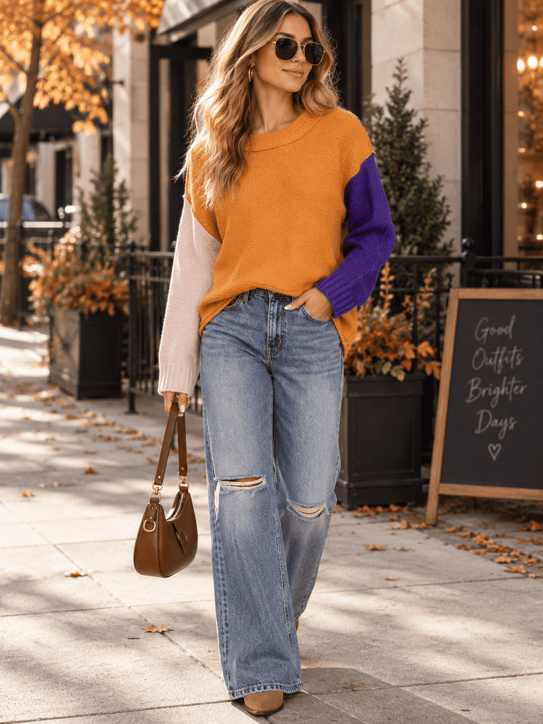 WOMEN'S LONG SLEEVE COLORBLOCK PULLOVER SWEATER