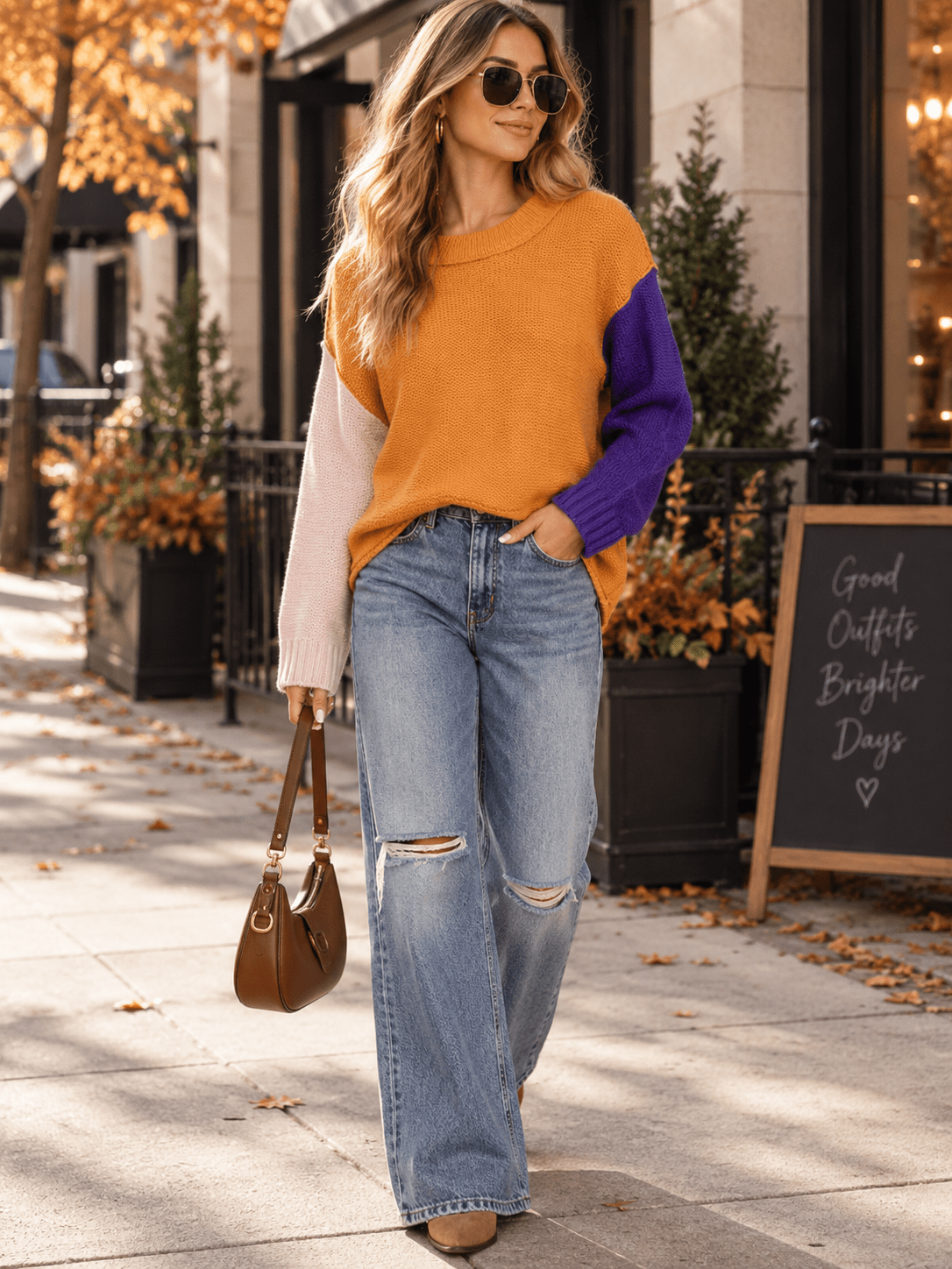 WOMEN'S LONG SLEEVE COLORBLOCK PULLOVER SWEATER