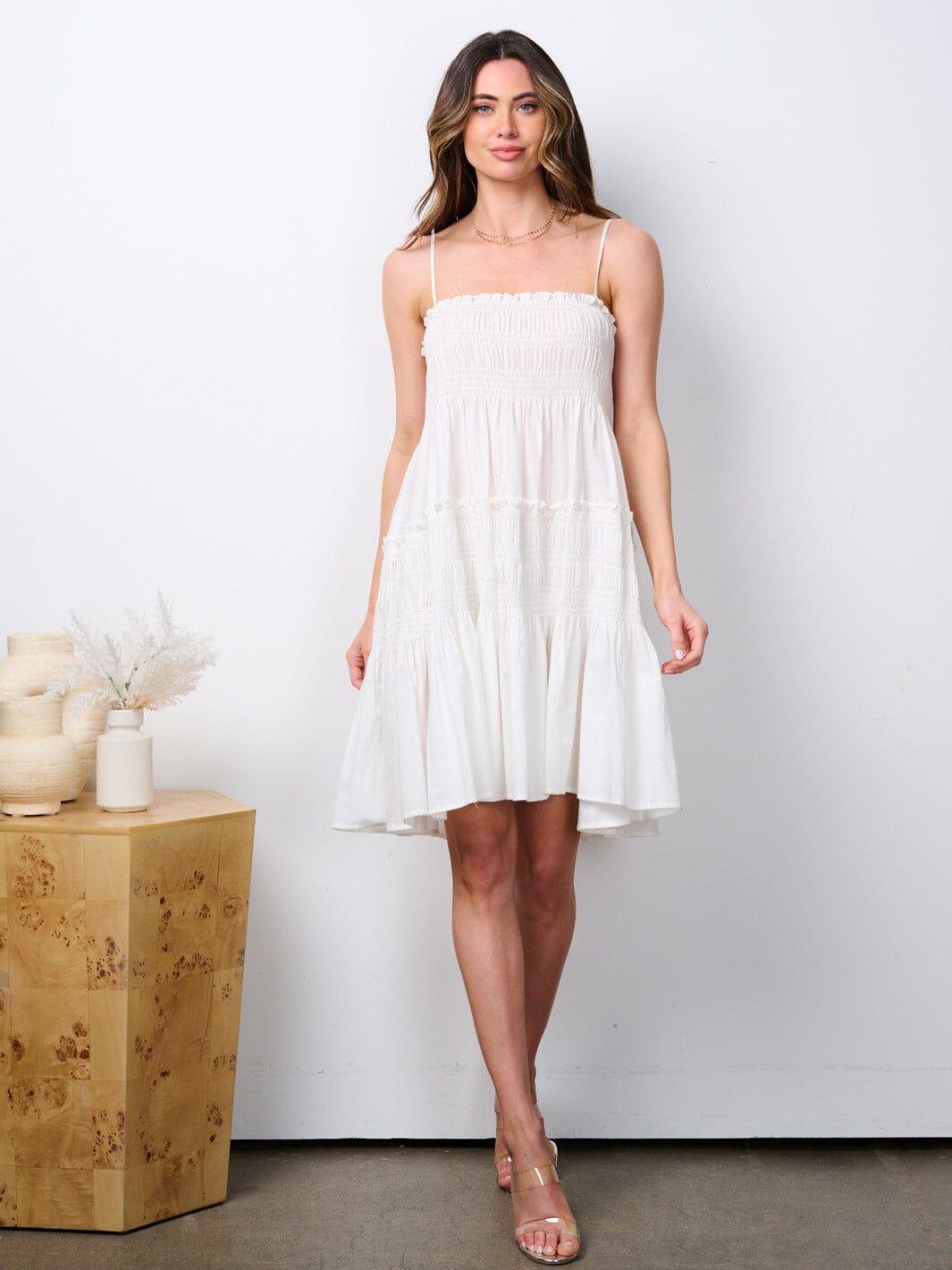 WOMEN'S SLEEVELESS SMOCK TIERED TUNIC MINI DRESS