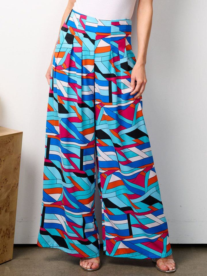 WOMEN'S ZIP UP MULTI PRINT WIDE LEG PALAZZO PANTS