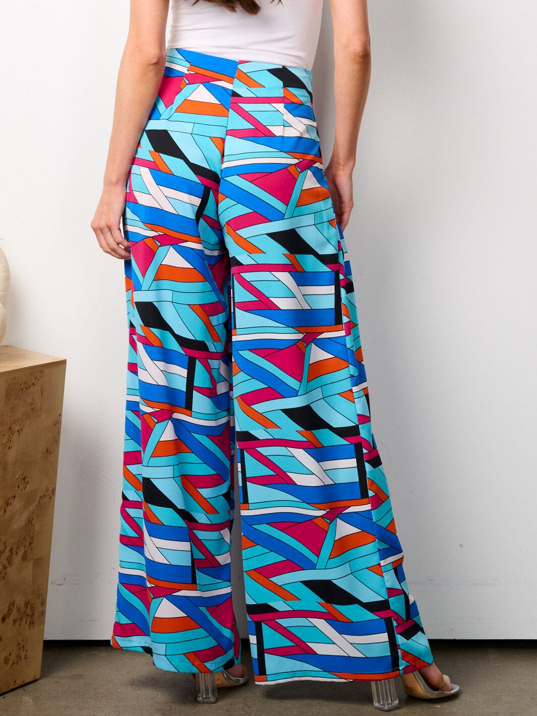WOMEN'S ZIP UP MULTI PRINT WIDE LEG PALAZZO PANTS