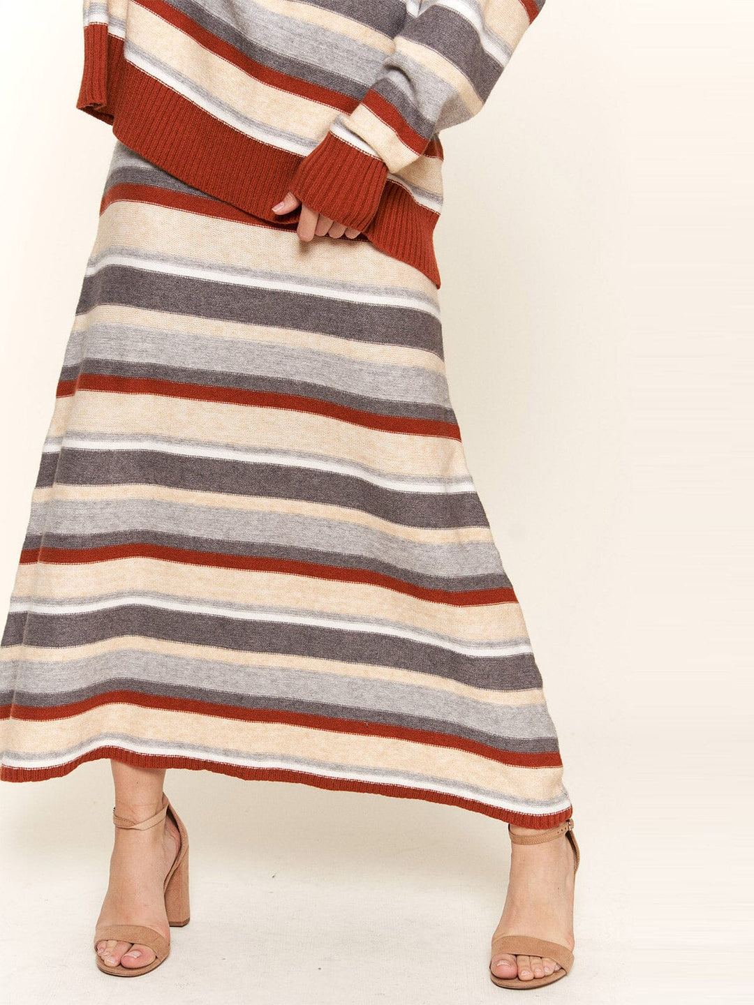 WOMEN'S ELASTIC WAIST COLORBLOCK STRIPES MAXI SKIRT