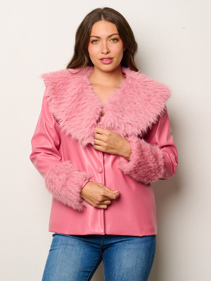 WOMEN'S LONG SLEEVE BUTTON CLOSURE PU PLEATHER JACKET