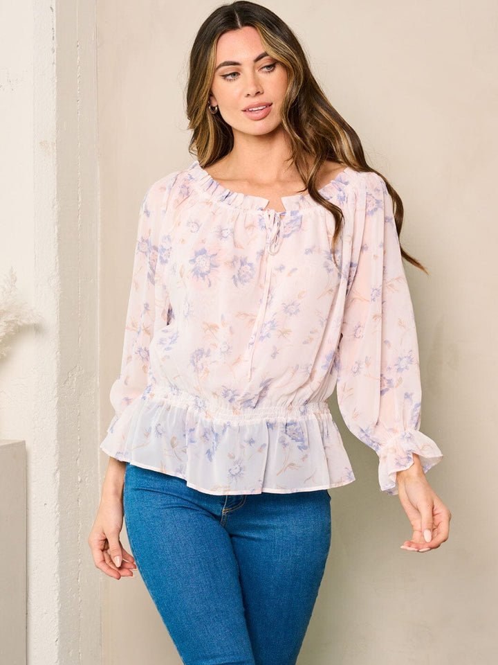 WOMEN'S LONG SLEEVE FLORAL RUFFLE TOP