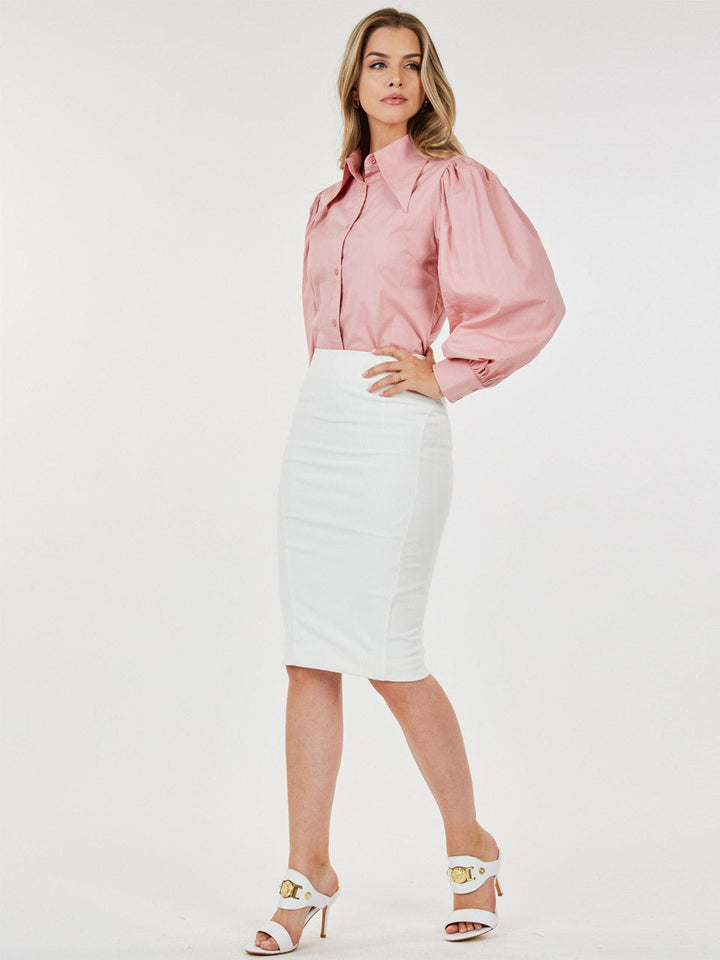 WOMEN'S ZIPPER CLOSURE PENCIL MIDI SKIRT