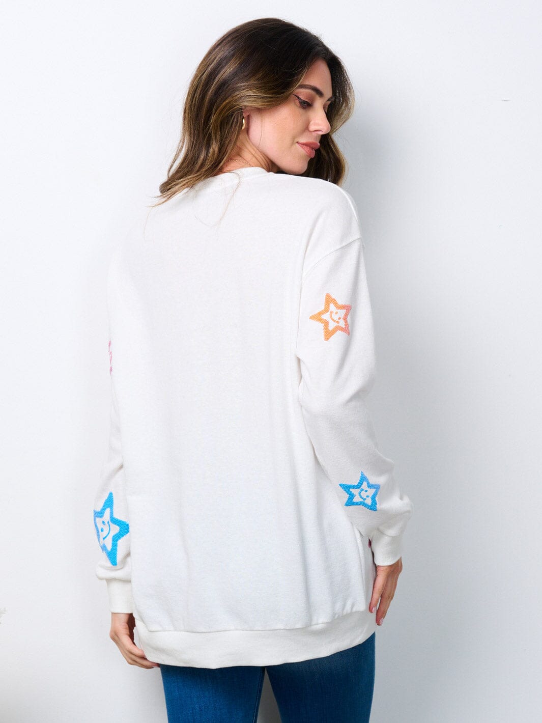 WOMEN'S LONG SLEEVE SEQUINS STARS SWEATER