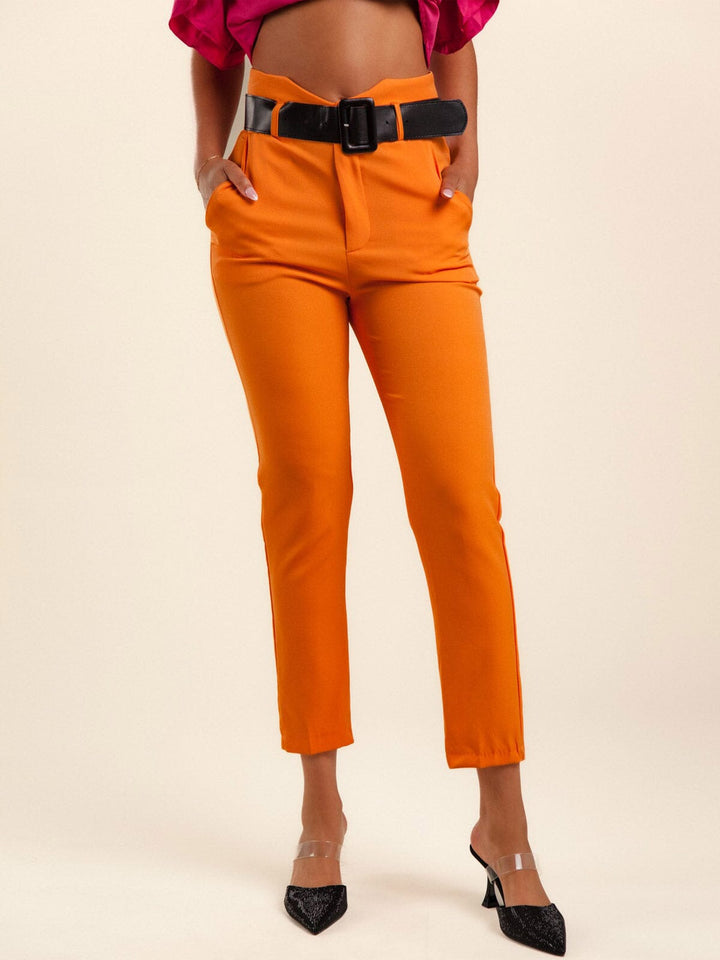 WOMEN'S FRONT POCKETS BELTED PANTS