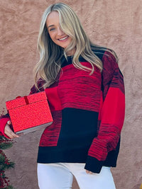 WOMEN'S LONG SLEEVE COLORBLOCK PULLOVER SWEATER