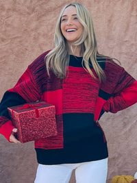 WOMEN'S LONG SLEEVE COLORBLOCK PULLOVER SWEATER