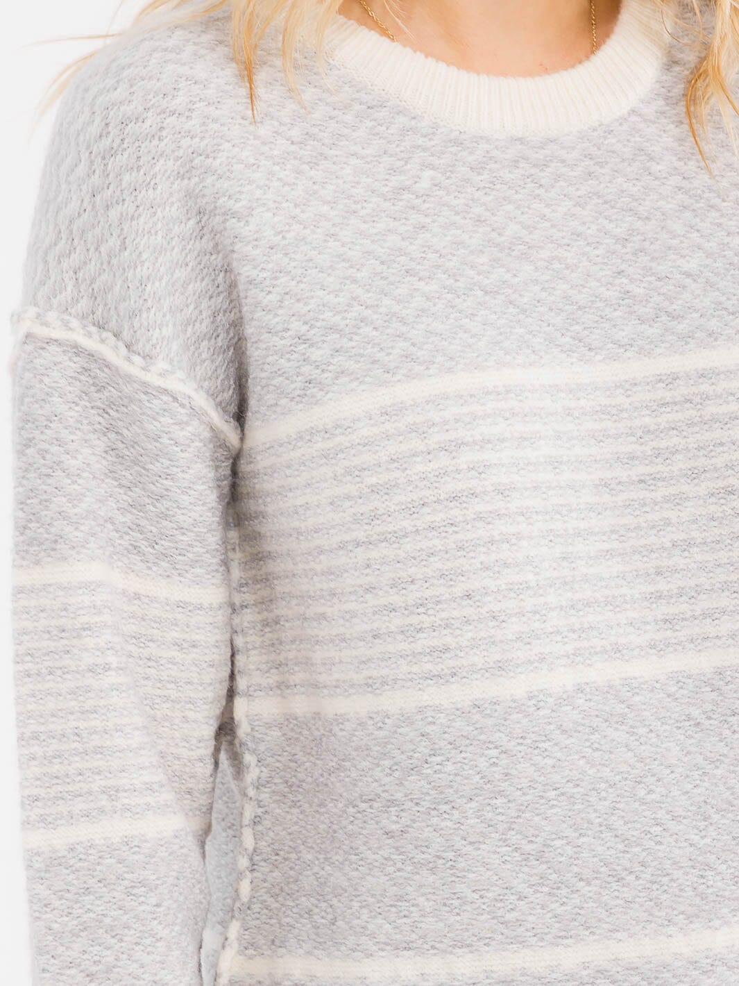 WOMEN'S LONG SLEEVE DETAILED COLORBLOCK KNIT PULLOVER SWEATER