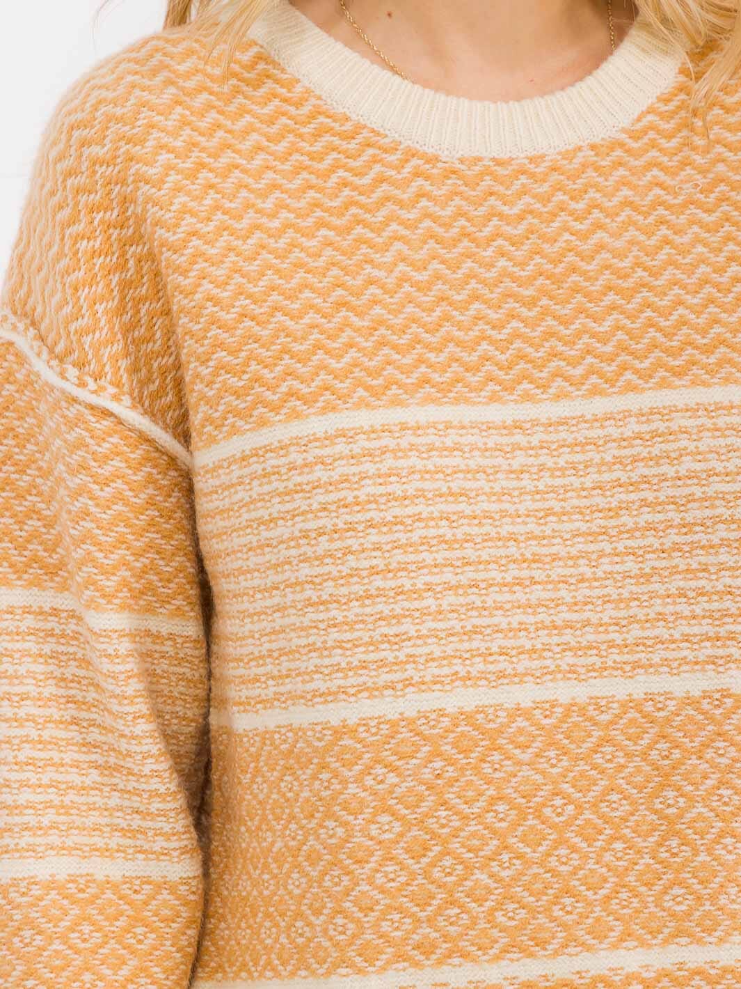 WOMEN'S LONG SLEEVE DETAILED COLORBLOCK KNIT PULLOVER SWEATER